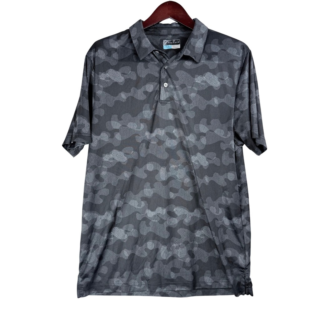 PGA Tour Polo Shirt XL Grey Camo Pro Series Athletic Fit Golf Gorpcore Tactical